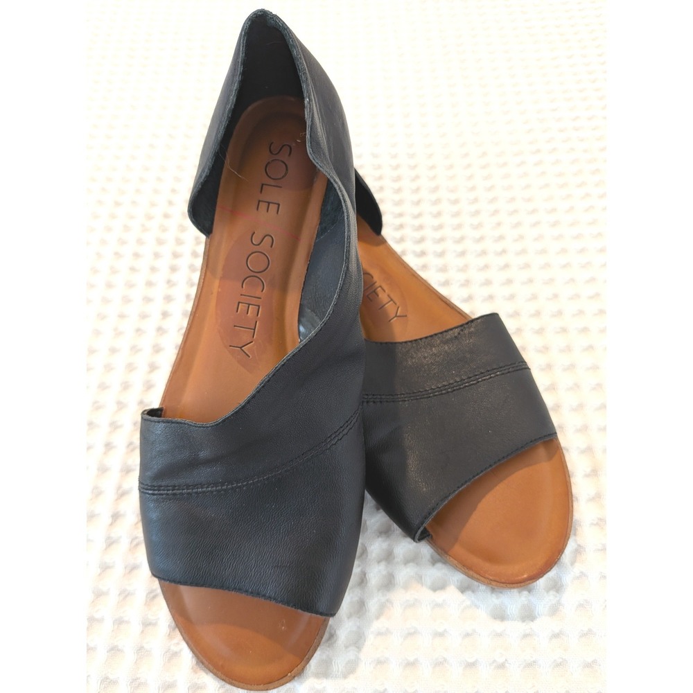 Sole Society Black Leather Asymmetrical Open Toe d'Orsay Flat Sandals Womens 8.5 - Picture 7 of 8